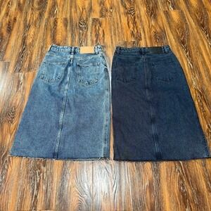 ASOS Women's Size 2 Denim Pencil Blue Black Midi Slit Side XS S Jean Skirt Boho